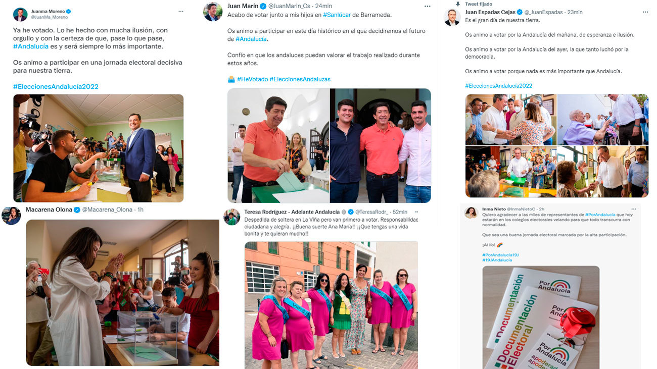 Así viven la jornada electoral andaluza los candidatos en sus redes sociales