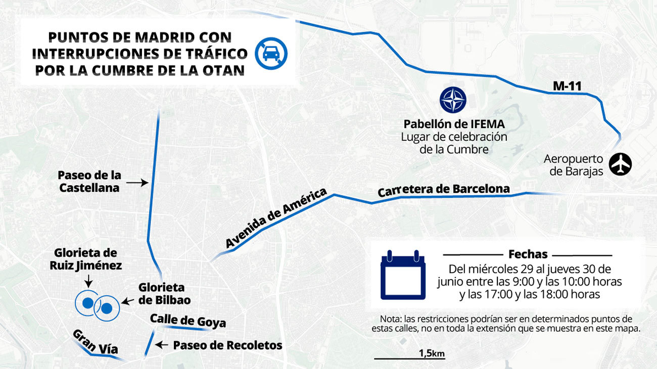 Mapa de las calles que debes evitar durante la Cumbre de la OTAN en Madrid