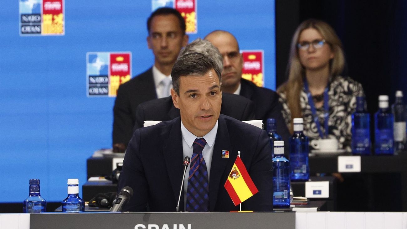El presidente del Gobierno, Pedro Sánchez, durante la primera jornada de la cumbre de la OTAN