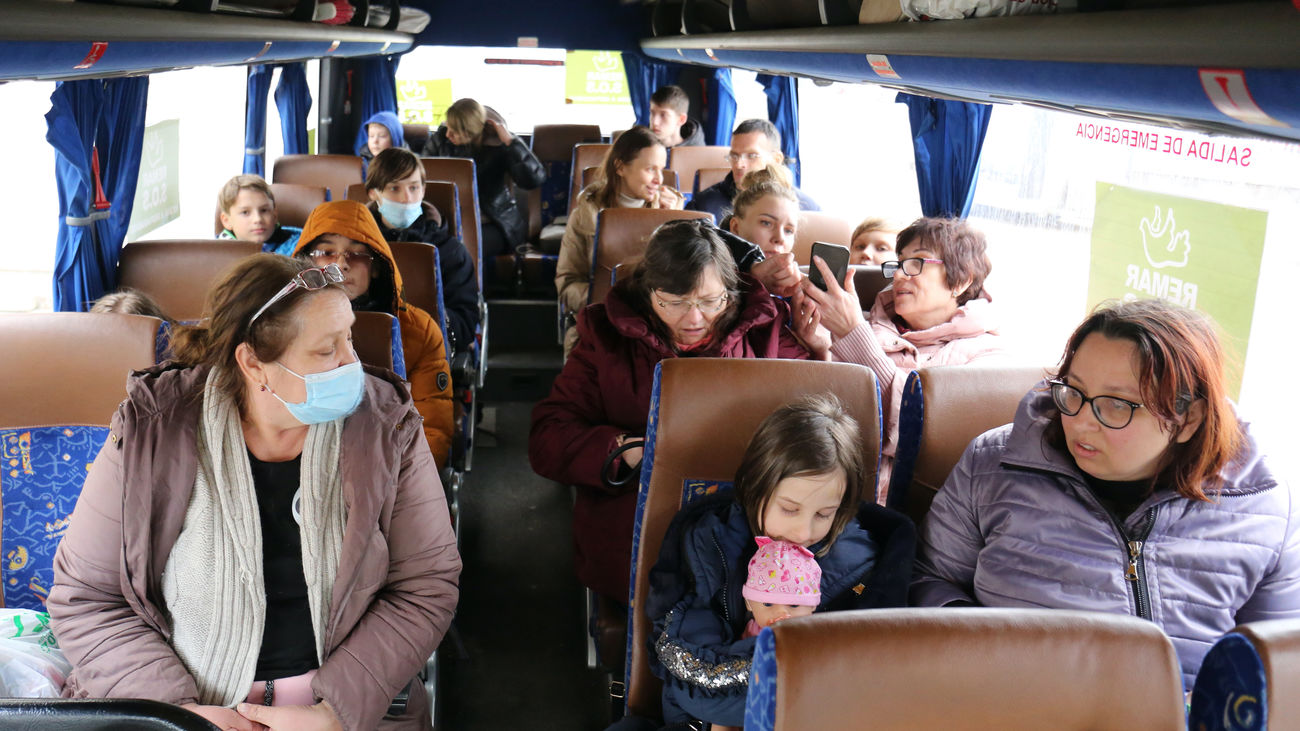 Ciudadanos ucranianos llegando a Madrid en autobús