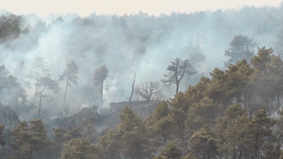 La meteorología dificulta el control del incendio forestal de Collado Mediano