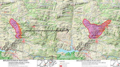 La sobrecogedora imagen del mapa del incendio de Cebreros a vista de satélite