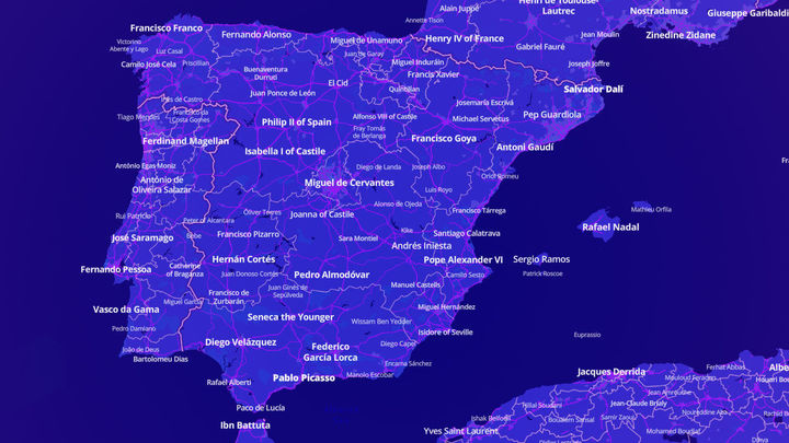Mapa interactivo de España de personas influyentes / Mapbox