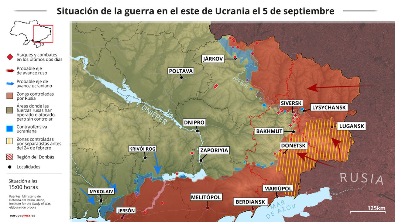 Mapa del avance de la guerra en Ucrania