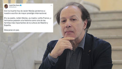 Ayuso lamenta la muerte de Javier Marías:  "Perdemos a nuestro escritor de mayor prestigio internacional"