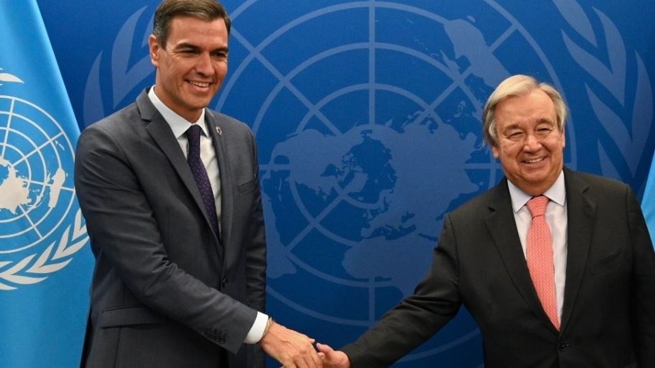 El presidente del Gobierno Pedro Sánchez y el secretario general de la ONU, Antonio Guterres