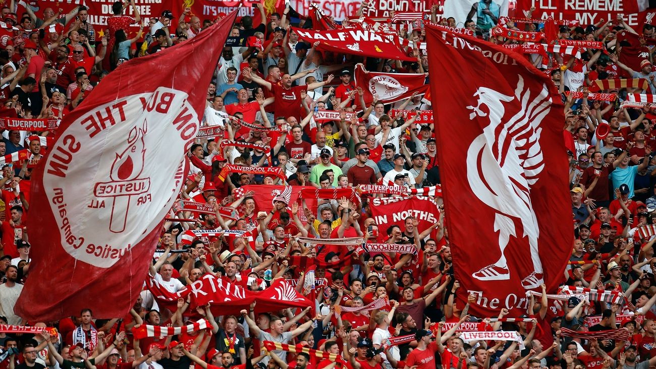 Grada del Liverpool durante la final de la Liga de Campeones