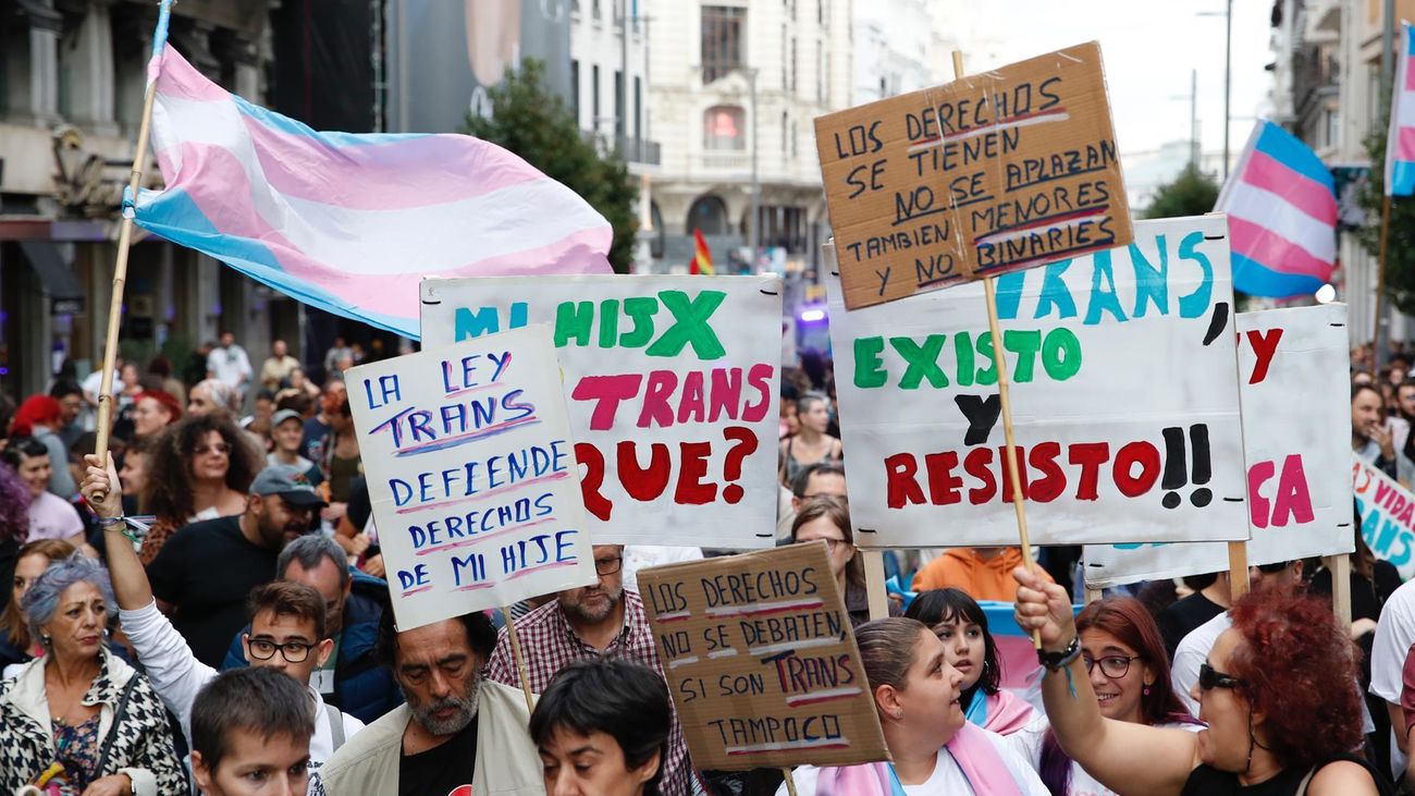 Manifestación  convocada por la Federación Plataforma Trans, este sábado en Madrid