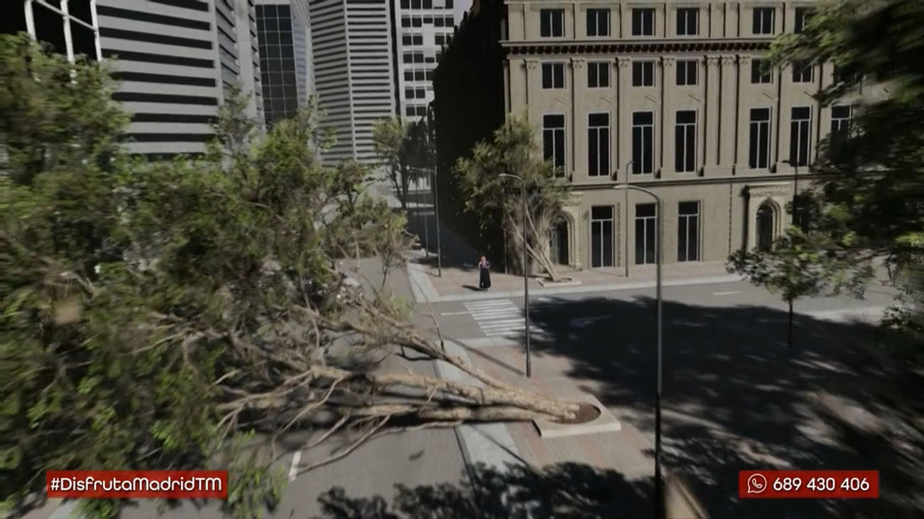 Así sería un vendaval extremo en el centro de Madrid