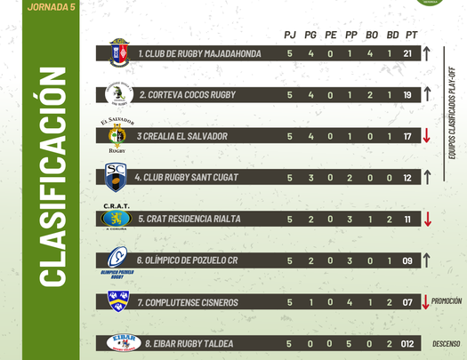 Clasificación de la liga masculina de rugby / FER
