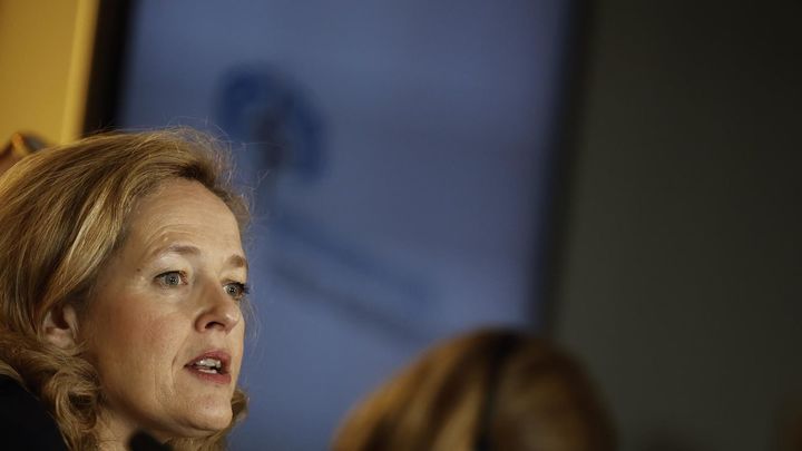 La ministra de Economía, Nadia Calviño, durante su intervención en la Asamblea de la OTAN / EFE