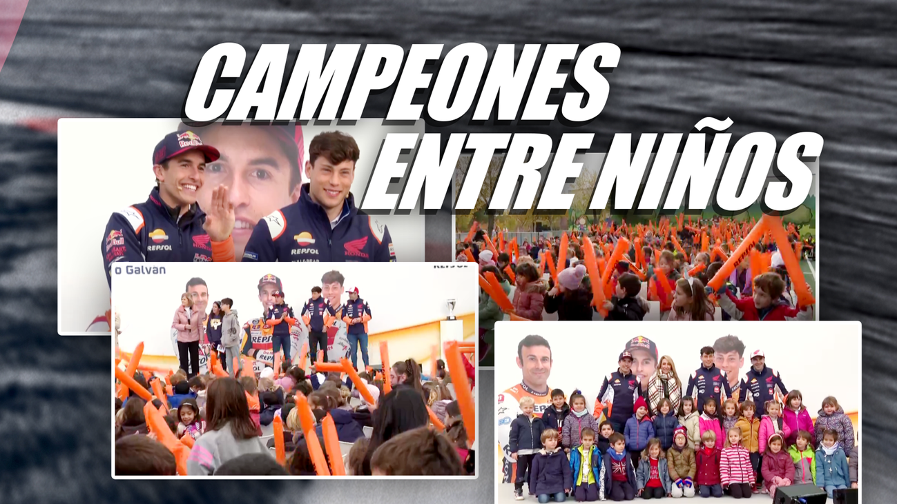 Márquez, Toni Bou y Marcelli disfrutan como niños en un colegio de Tres Cantos