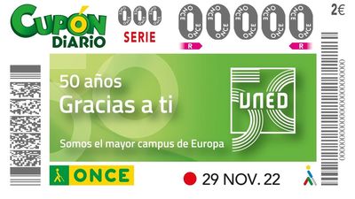 La ONCE felicita los 50 años de la UNED con un cupón especial