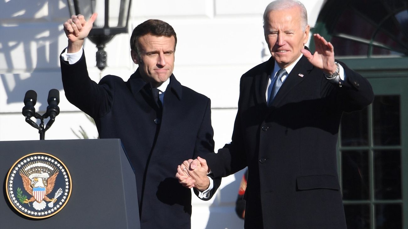 El presidente norteamericano, Joe Biden tras recibir al presidente francés, Emmanuel Macronse