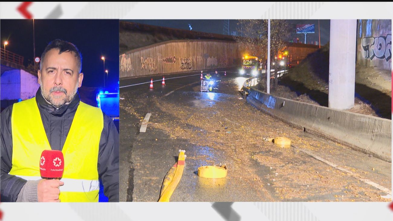 Recuperada la normalidad en la M-506, en Fuenlabrada, tras ser cortada por una balsa de agua