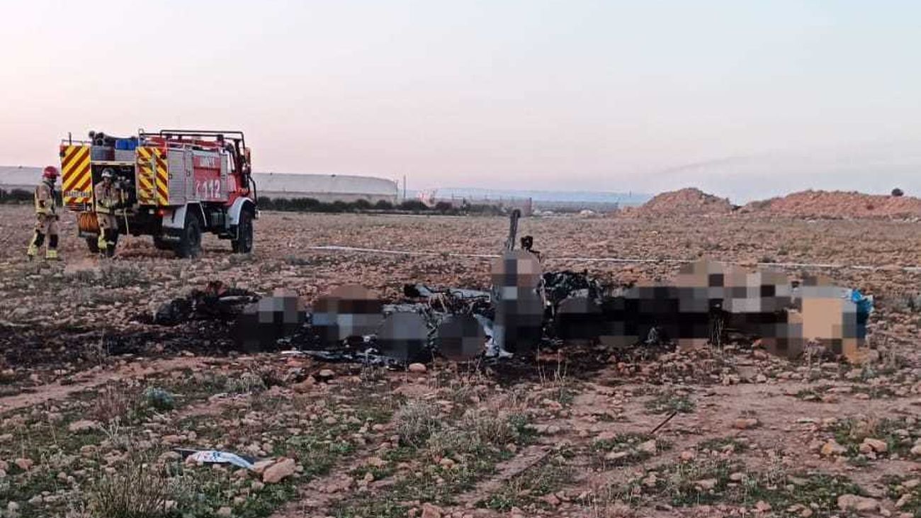 Imagen pixelada del aparato siniestrado en un terreno agrícola próximo al aeródromo Los Garranchos