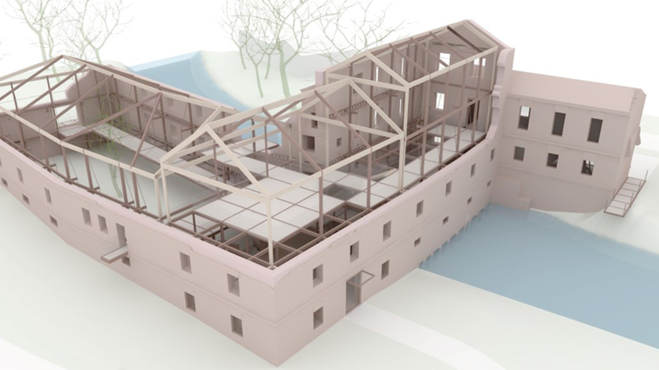 Ilustración del proyecto de recuperación del Molino Borgoñón o del Colegio, en Alcalá de Henares