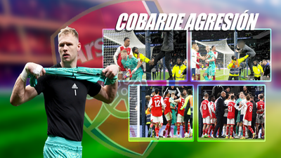 Un aficionado del Tottenham da una patada al portero del Arsenal