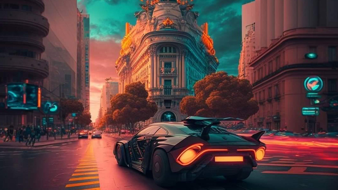 Madrid en 2123 a través de la Inteligencia artificial: así recrea el futuro un joven ilustrador