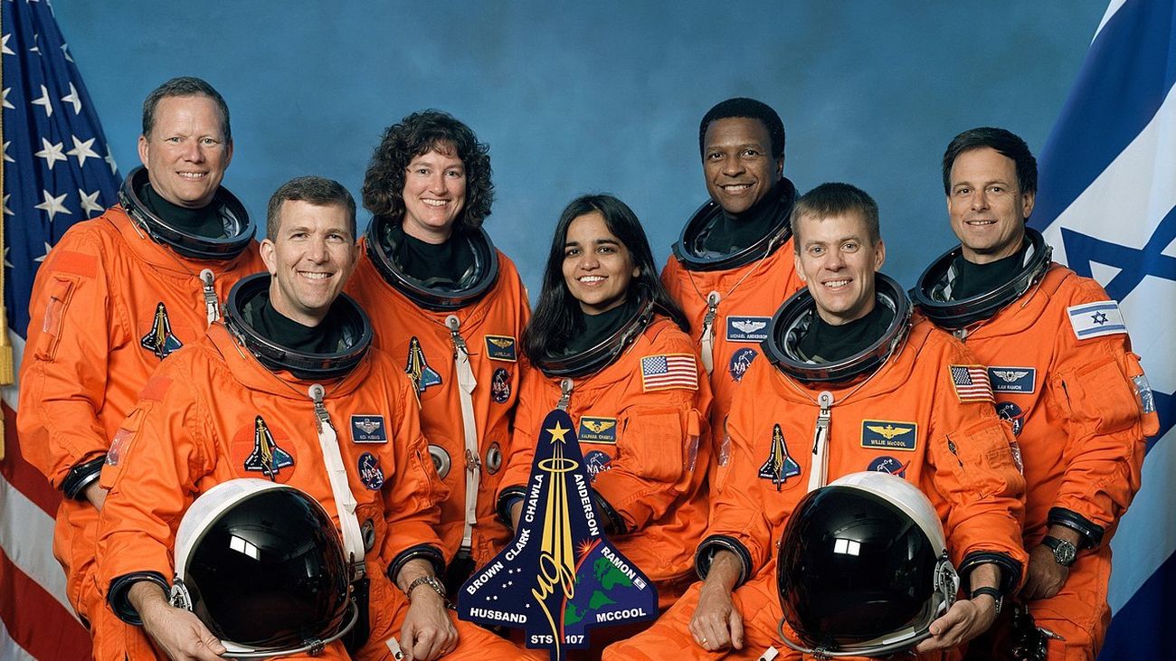 La tripulación de la misión STS-107 de la NASA antes del accidente del Columbia