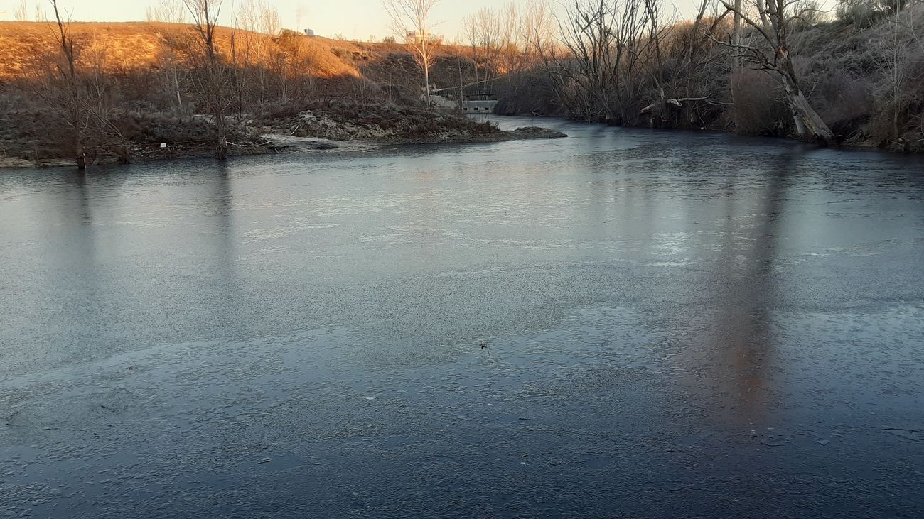 La Laguna de Valchico, entre Pozuelo de Alarcón y Madrid, helada este jueves