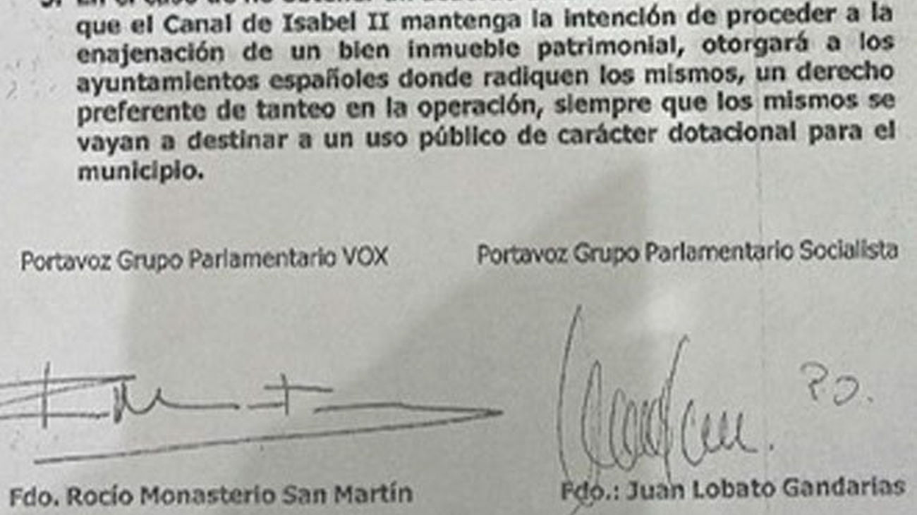 Acuerdo entre PSOE y Vox , respaldado por Unidas Podemos y Más Madrid en la Asamblea de Madrid