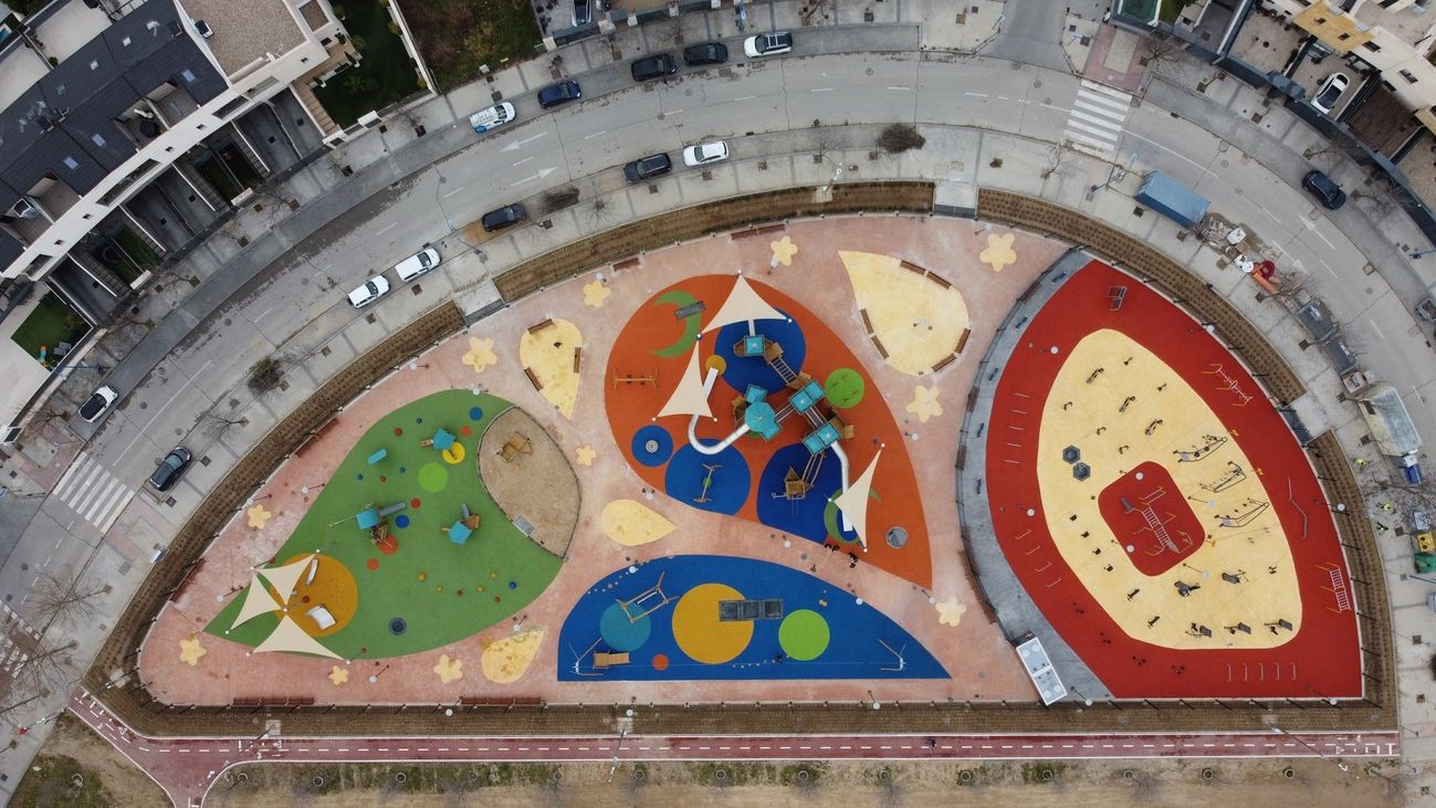 Vista aérea de las zonas recreativas del nuevo parque de Osa Menor en Leganés