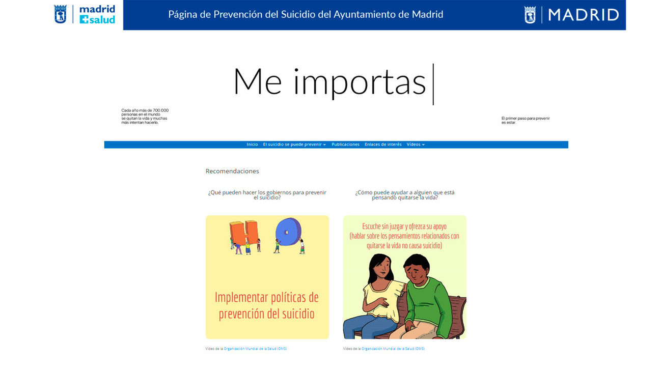 Página web del Ayuntamiento de Madrid para la prevención contra el suicidio
