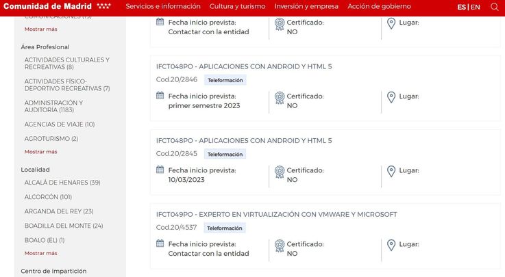 Buscador cursos CAM / CAM