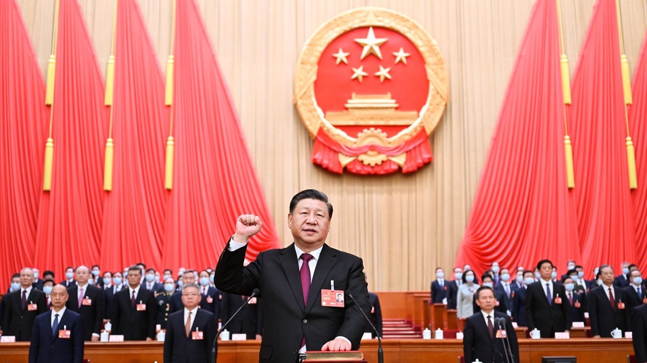 El presidente de China Xi Jinping, en una ceremonia con motivo de su reelección, en marzo de 2023