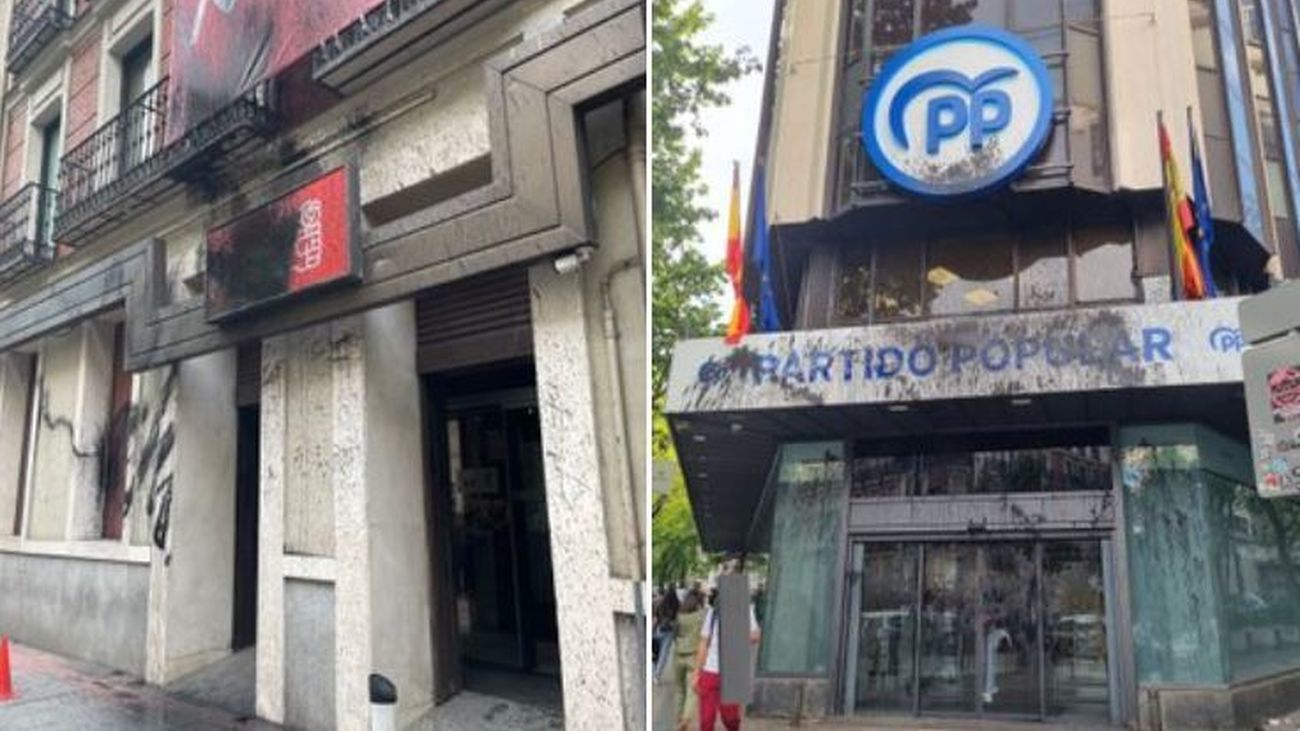 Atacan con pintura negra las sedes nacionales de PSOE y PP en Madrid