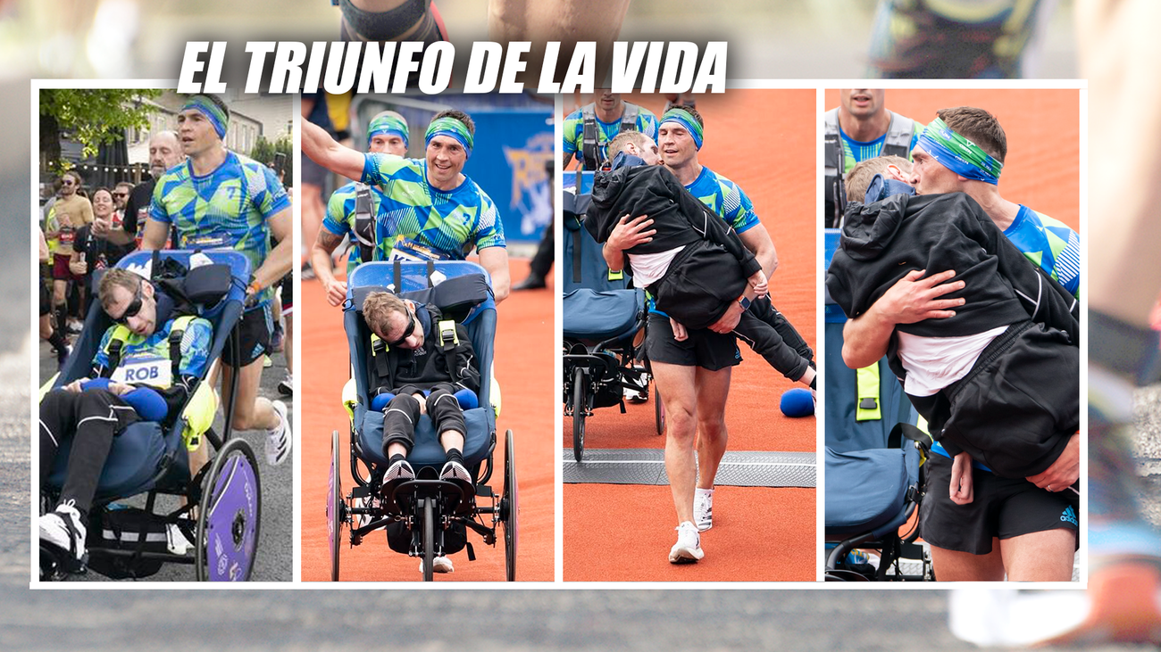 Cruza la meta de la maratón de Leeds con su amigo enfermo de ELA en brazos