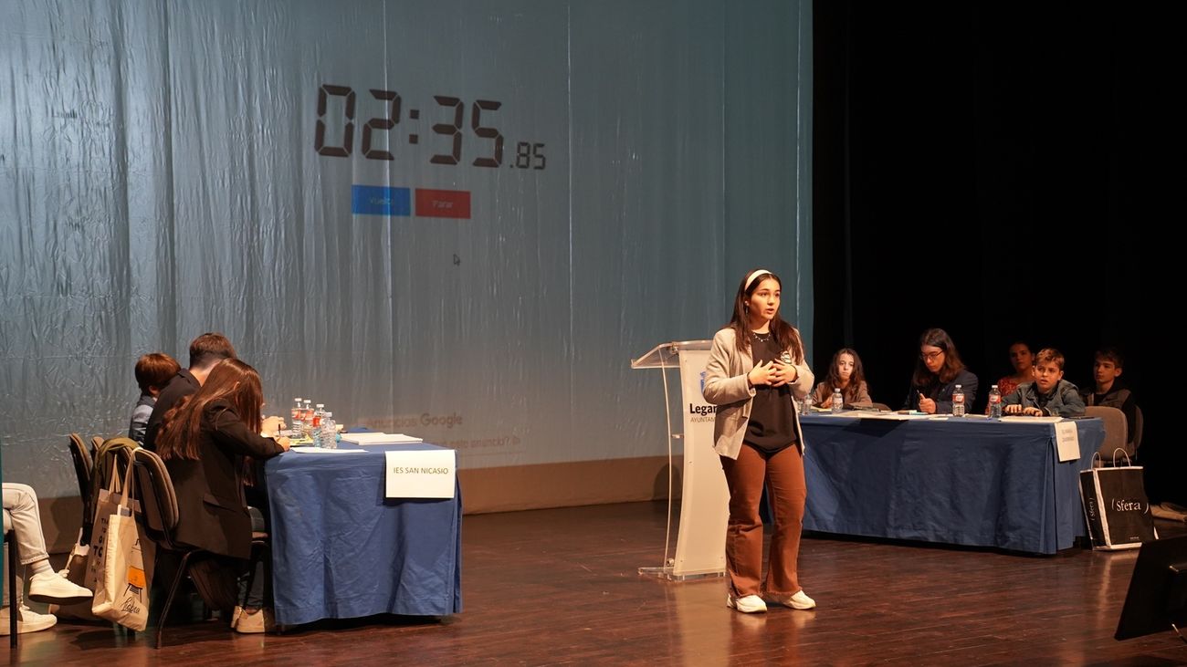 Un momento de la final de la Liga de Debate Escolar Intermunicipal, en Leganés