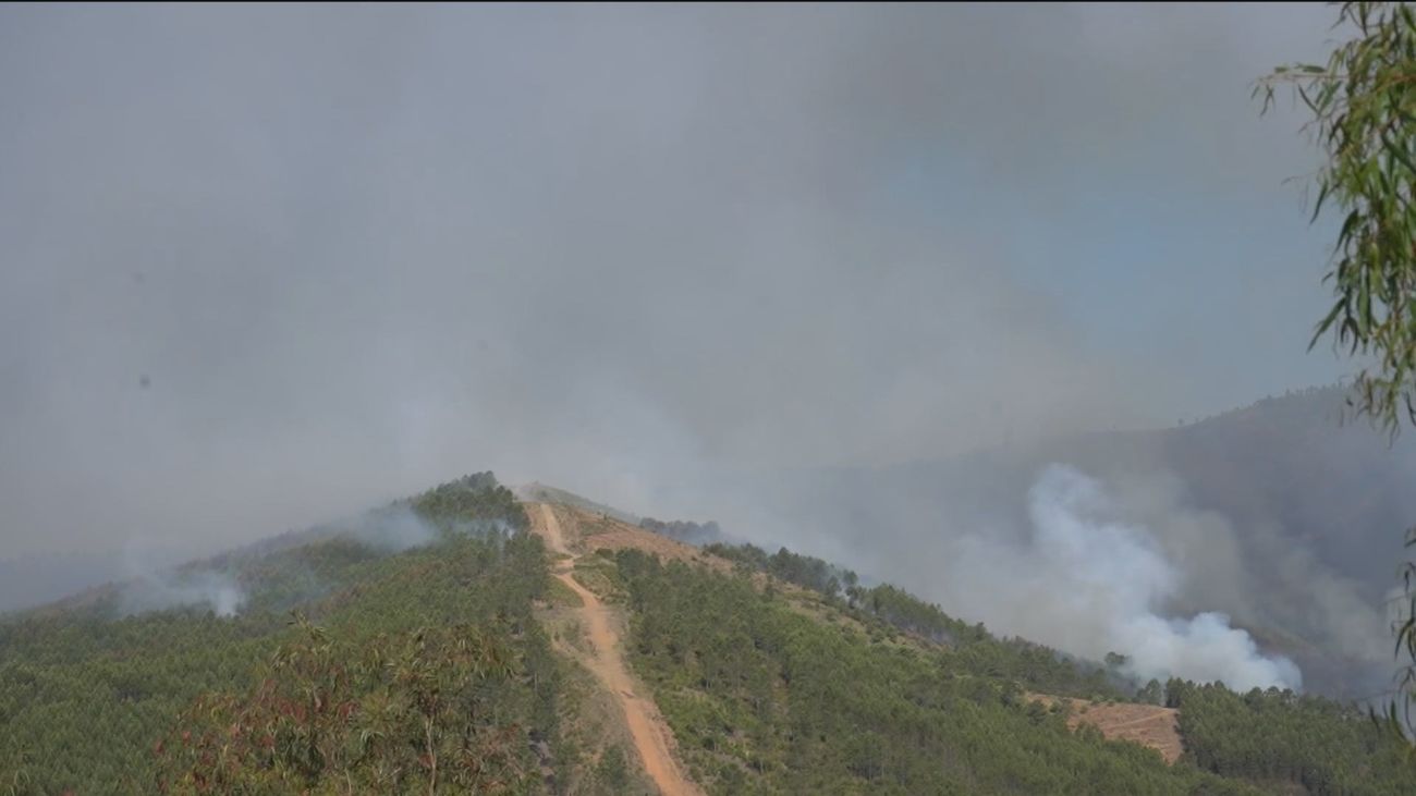 Medios aéreos y terrestres continúan trabajando en el incendio de Pinofranqueado