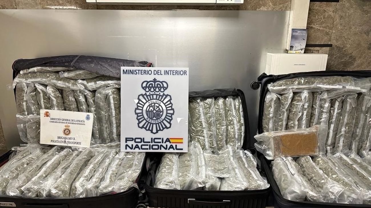 Marihuana y cocaína intervenida al detener a una pareja cuando pretendía transportar la droga en un autobús desde el aeropuerto de Madrid-Barajas a Francia
