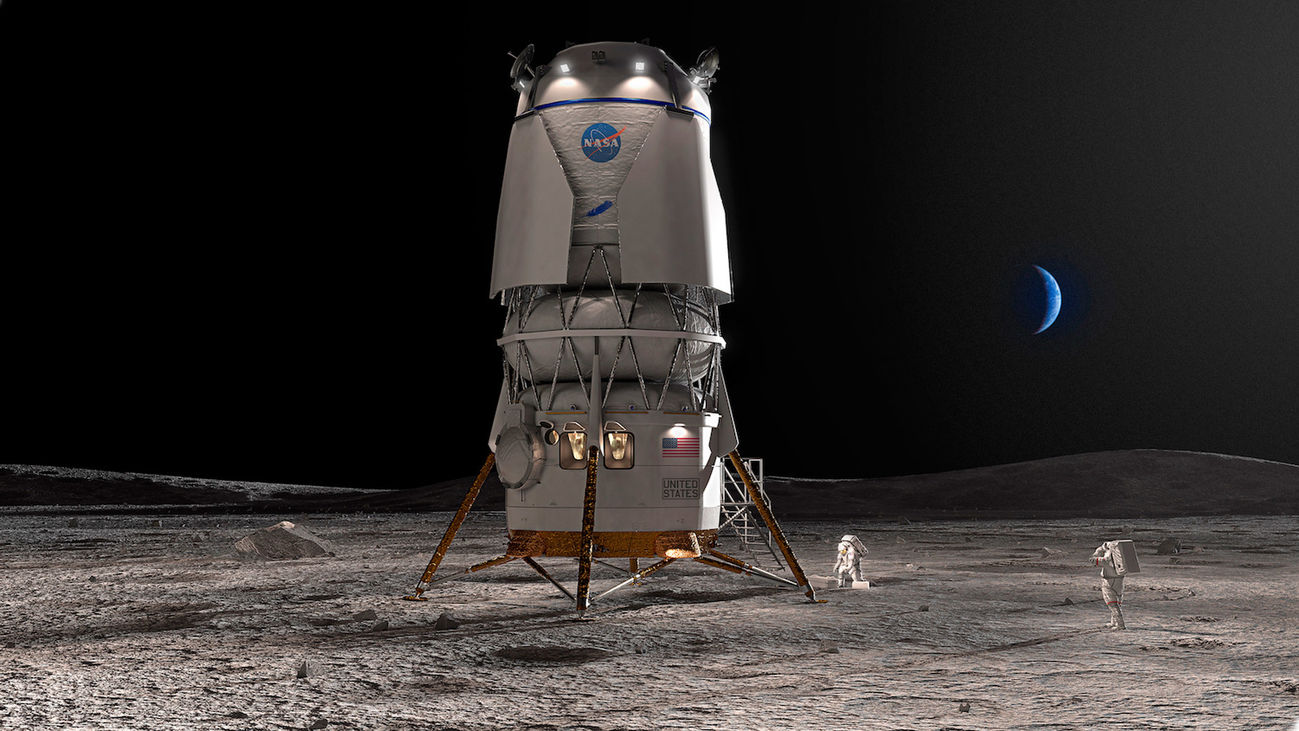 Imagen digital del prototipo que fabricará Blue Origin para transportar a los astronautas a la Luna, en el programa Artemis de la NASA.