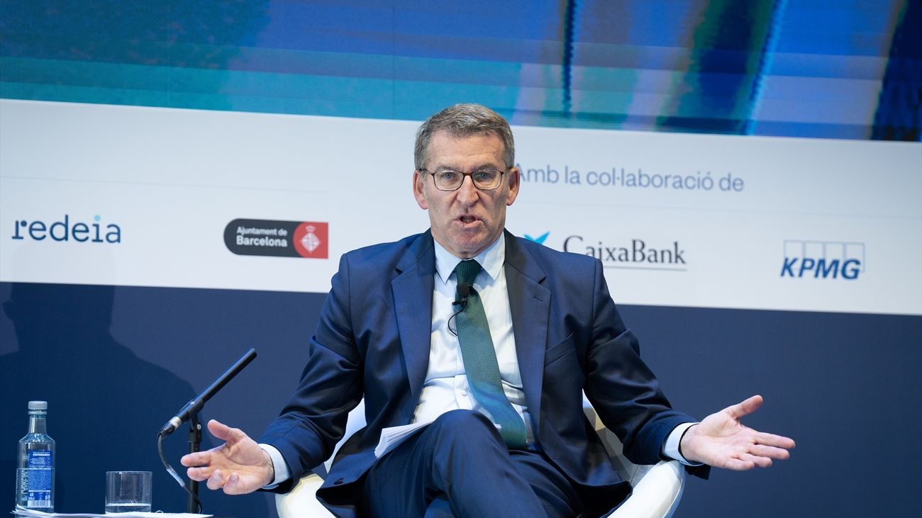 El líder de PP, Alberto Núñez Feijóo, interviene durante la última jornada de la 38 reunión del Cercle d’Economi