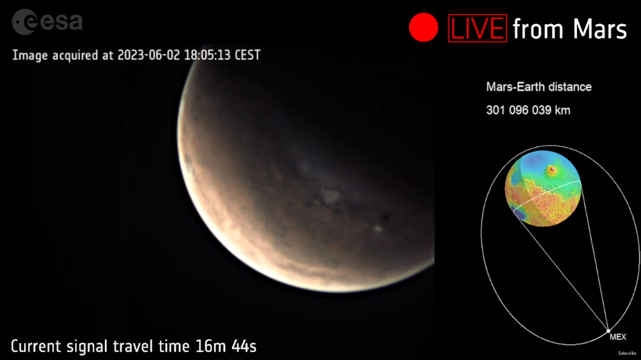 Captura de la emisión en directo de Mars Express desde Marte