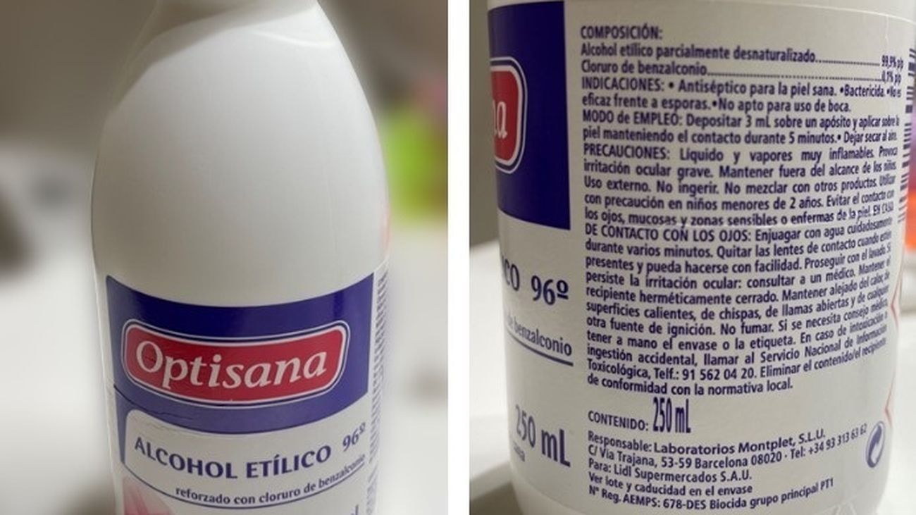 El producto biocida 'Optisana Alcohol 96º'.