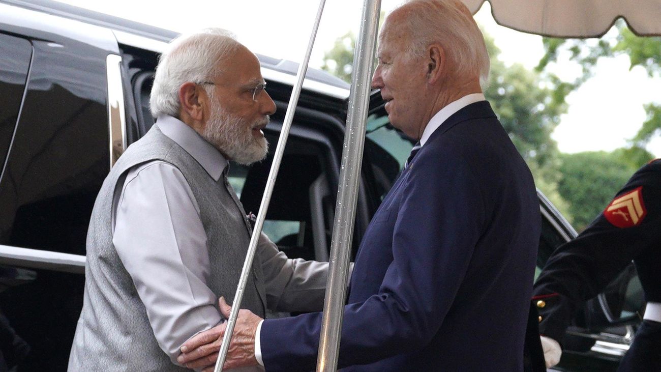 El presidente indio Modi recibido por el estadounidense Biden