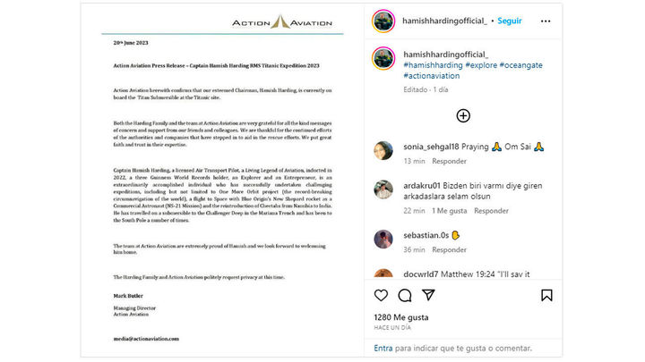 Instagram de uno de los pasajeros del Titan / REDACCIÓN