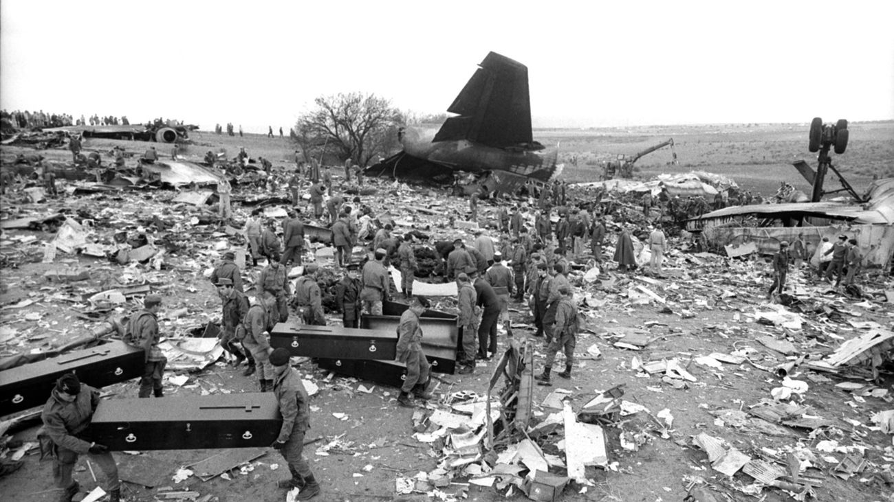 Restos del vuelo Avianca 011 estrellado en Mejorada del Campo en 1983