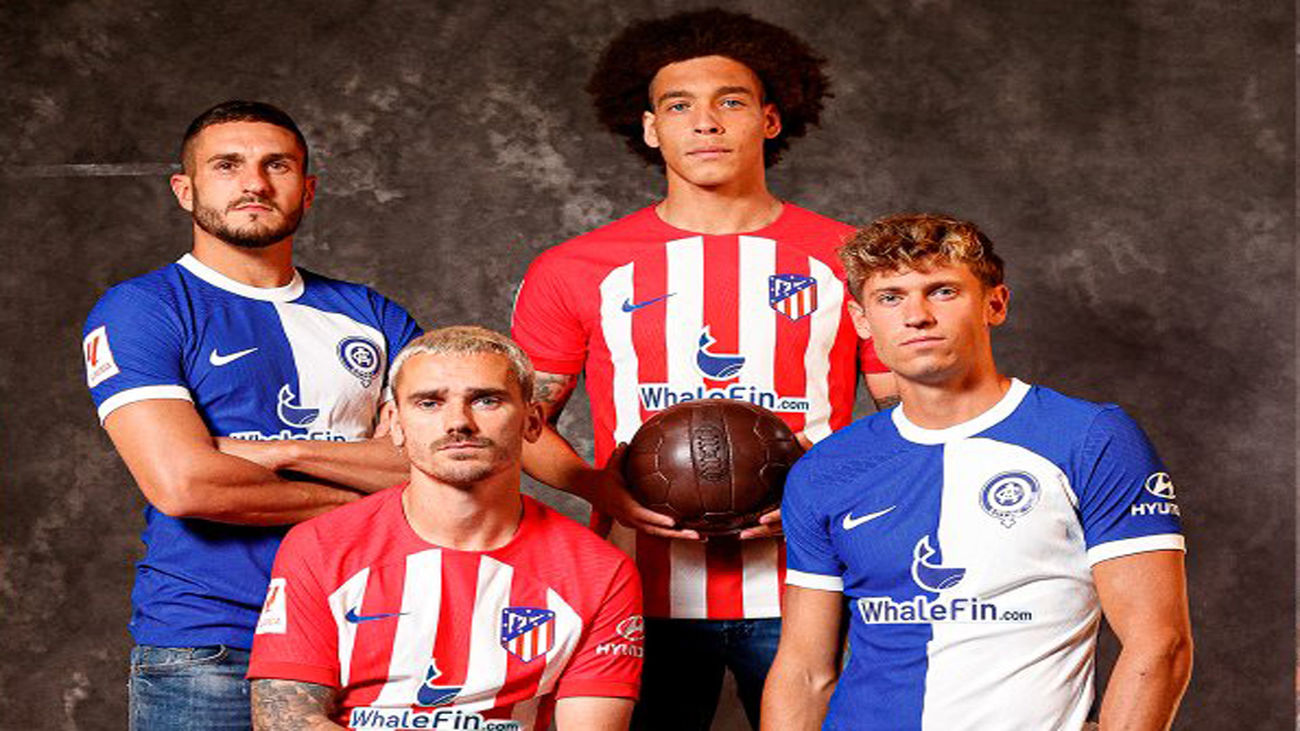 El Atlético de Madrid presenta su última equipación con el actual escudo