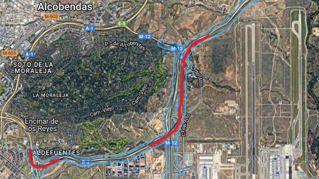 Tramo afectado de la M-12