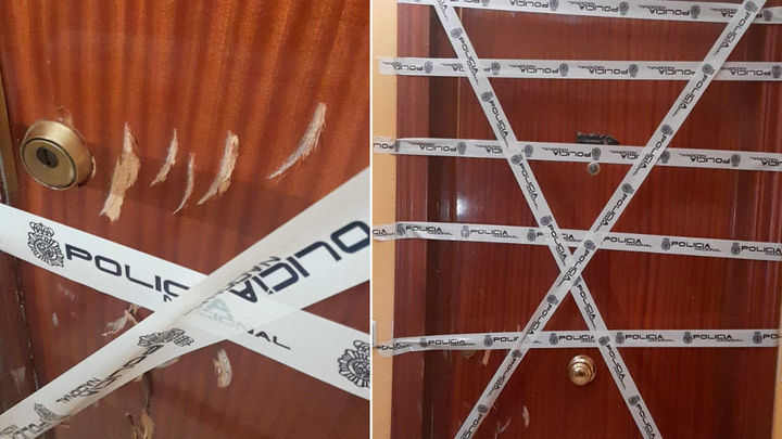 Imagen de la puerta precintada del piso del presunto homicida de un hombre en Pan Bendito, en Carabanchel / REDACCIÓN