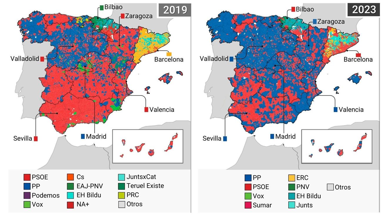 Consulta en este mapa los resultados de las elecciones generales del 23J por municipios
