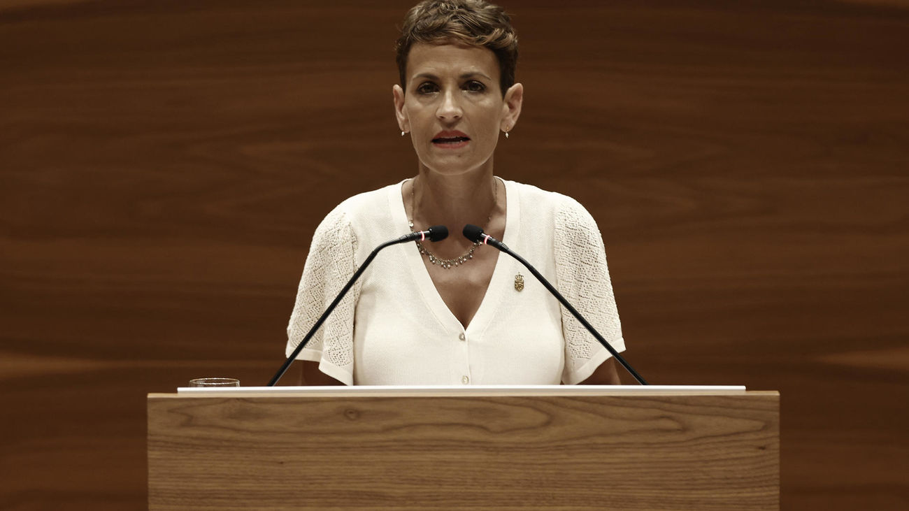 La candidata, María Chivite, a reeditar la presidencia del Gobierno de Navarra, María Chivite, durante su discurso para pedir la confianza de la Cámara