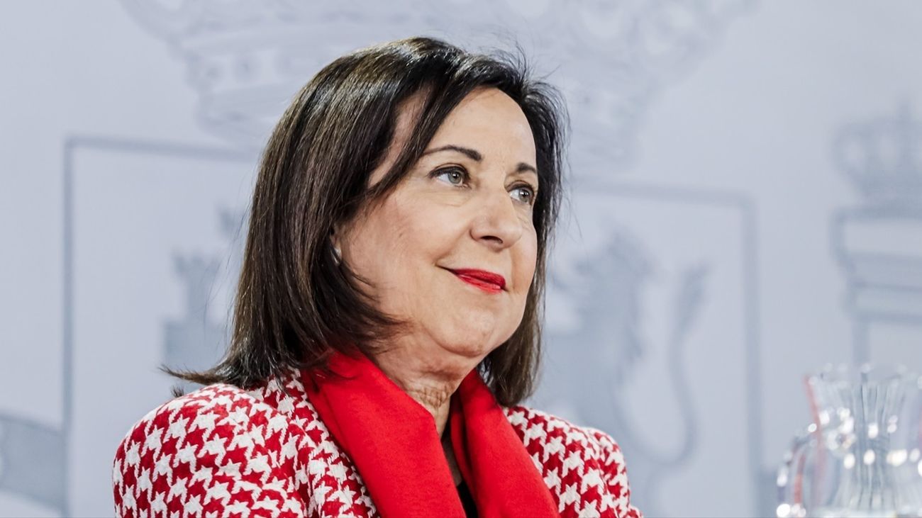 La ministra de Defensa, Margarita Robles, comparece tras el Consejo de Ministros en Moncloa, a 14 de marzo de 2023, en Madrid (España)