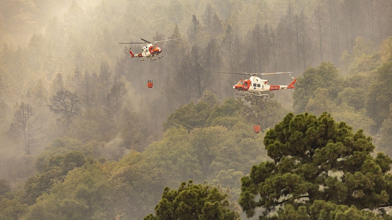 Hidroaviones trabajan en la extinción del incendio forestal de Tenerife
