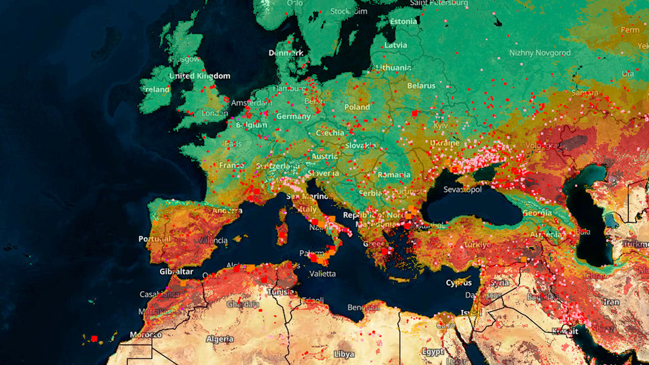 Mapa europeo del pronóstico de riesgo de incendio a 21 de agosto de 2023